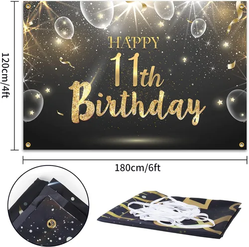 Miniatura 2 de HAMIGAR Telón de fondo brillante dorado de 6 x 4 pies para cumpleaños número 11, decoraciones de cumpleaños de 11 años, suministros de fiesta