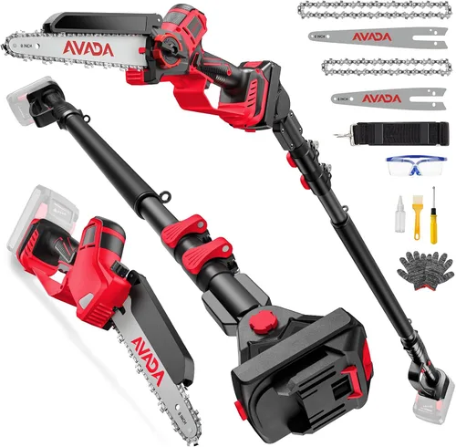 Sierra de poste inalámbrica 2 en 1 de 8 pulgadas y motosierra para batería Mwkee M-18 de 18 V, motor sin escobillas de 1200 W, alcance total de