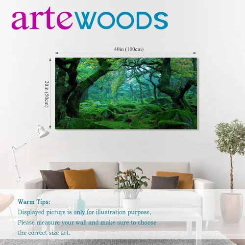 Miniatura 7 de Lienzo de bosque verde para pared, decoración de sala de estar, árboles grandes, imagen de naturaleza, lienzo moderno y grande, arte de madera