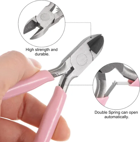 Miniatura 4 de HARFINGTON Alicates de precisión laterales de corte diagonal de 4.5 pulgadas con mango de plástico rosa para manualidades, fabricación de joyas