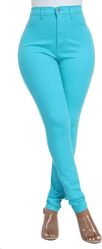 Miniatura 4 de WAYRUNZ Pantalones de mezclilla ajustados elásticos de cintura alta para mujer
