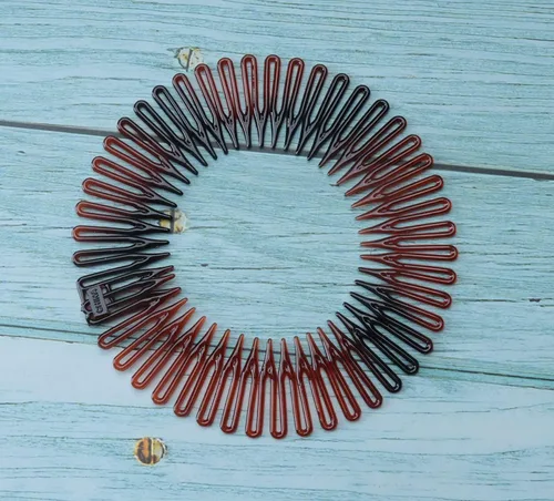 Miniatura 2 de Sowaka 4 piezas de peine elástico circular de plástico negro marrón círculo primavera diadema flexible soporte para el cabello peine para mujeres