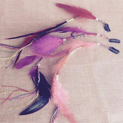 Miniatura 7 de 6 piezas de clip de plumas para el cabello, hecho a mano, bohemio, hippie, clip de plumas, accesorios para el cabello de Halloween, accesorios