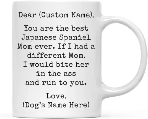 Miniatura 129 de Andaz Press Taza de café personalizada divertida con texto en inglés "Dog Mom", regalo de broma para la mejor mamá de perro cocker spaniel, muerde