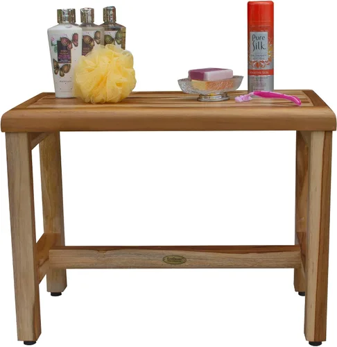 Miniatura 4 de EcoDecors Eleganto - Banco Taburete de ducha de madera de teca impermeable de 16 pulgadas de altura, color natural, silla de asiento para ducha