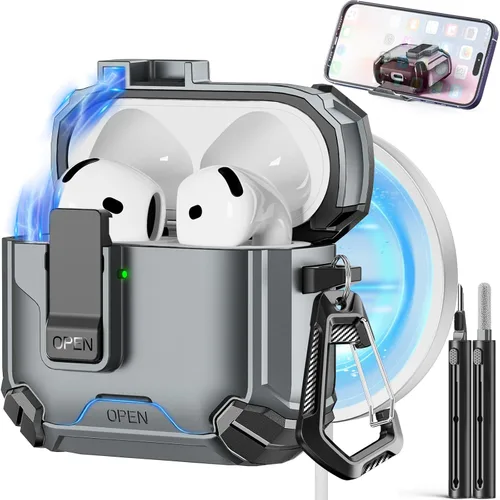 Miniatura 18 de Pohgelan - Funda compatible con AirPods Pro 2ª/1ª (azul) Cerradura magnética automática con kit de limpieza, compatible con Magsafe