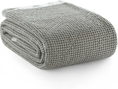 Miniatura 17 de PHF - Manta de punto gofre 100% algodón Queen, suave, ligera, transpirable, acogedora, de verano, para cama, tejida, estética, decoración del hogar