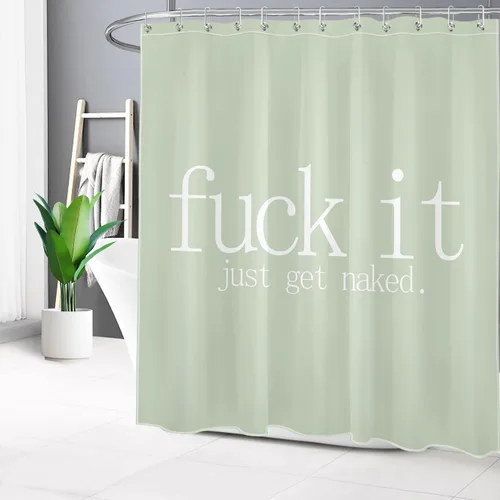 Miniatura 2 de LB Fuck It Get Naked - Juego de cortinas de ducha con alfombras con citas divertidas, cortina de ducha de tela verde salvia con ganchos, juego