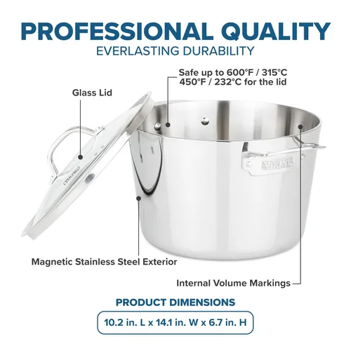 Miniatura 4 de Viking Olla de Cocción Contemporánea de Acero Inoxidable de 3 Capas, Olla para Sopa de 8 Cuartos con Tapa, Utensilios de Cocina
