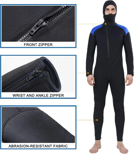 Miniatura 6 de DEHAI Traje de neopreno de 0.197 in para hombre, traje de neopreno para buceo, manga larga, cremallera trasera, cuerpo completo, traje de baño