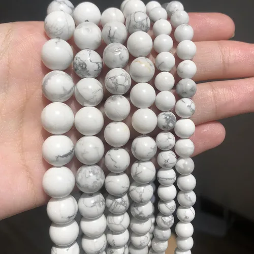 Miniatura 3 de 60 cuentas de turquesa de howlita blanca, piedra natural de 0.236 pulgadas (0.236 in), cuentas redondas sueltas para hacer joyas, aretes, collares