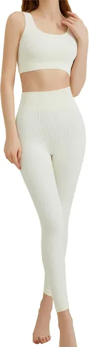 Conjuntos de entrenamiento para mujer, 2 piezas, sin costuras, acanalados, de cintura alta, leggings de yoga, ropa de gimnasio, ropa activa