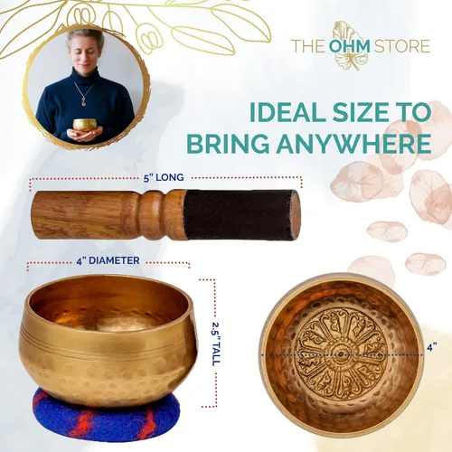 Miniatura 8 de Ohm Store juego de tazón tibetano con mazo y almohadón para meditación, hecho a mano en Nepal