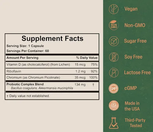 Miniatura 7 de Akkermansia Probiótico para el control del apetito y el antojo Aumenta el GLP-1 y aumenta el peso saludable Suministro para 60 días Fabricado