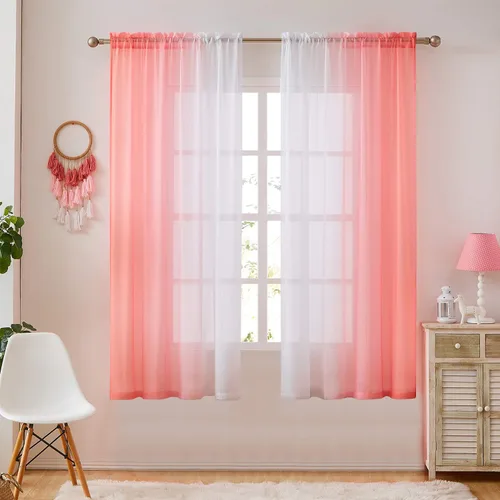 Miniatura 24 de Cortinas transparentes de lino sintético con degradado gris oscuro para dormitorio y sala de estar con bolsillo para barra, cortinas de gasa Gris