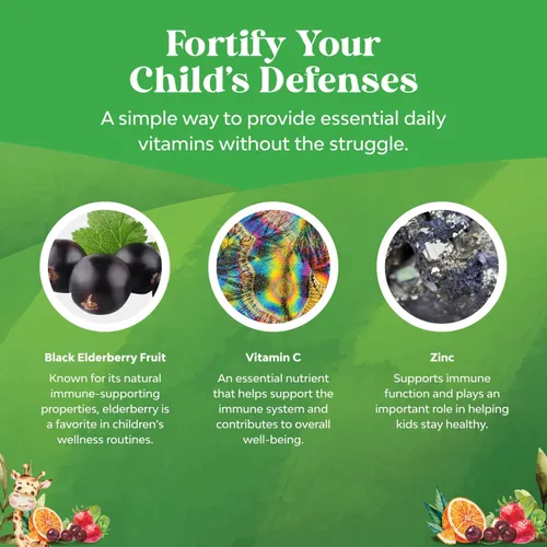 Miniatura 5 de Gomitas de saúco para niños con zinc y vitamina C, deliciosas gomitas de saúco negro Sambucus para apoyo inmunológico de niños, apoyo diario