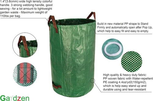 Gardzen Paquete de 3 bolsas de jardín de 32 galones – Bolsas de jardinería reutilizables y resistentes, bolsa de residuos de hojas de jardín