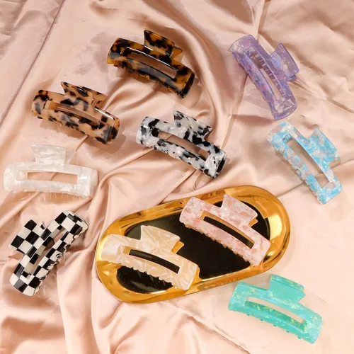 Miniatura 8 de Magicsky 10 pinzas para el cabello para mujer, pinzas grandes acrílicas de mármol ópalo para cabello grueso y delgado, bonitos pasadores de mariposa