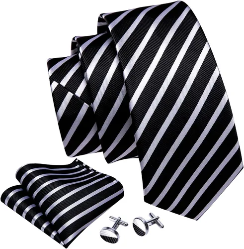 Miniatura 199 de Barry.Wang Juego de corbatas para hombre, corbata de seda a rayas, tejido a cuadros, gemelos formales, negocios, boda