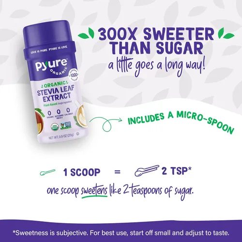 Miniatura 3 de Pyure Polvo de Extracto de Estevia Orgánico, 100% Extracto Puro de Hoja de Estevia, Sin Rellenos, Sin Azúcar, Apto para Keto, Paleo, Diabéticos