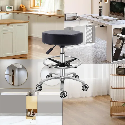 Miniatura 4 de Antlu Taburete giratorio para oficina, salón médico, tatuaje, cocina, masaje, trabajo, altura ajustable, taburete hidráulico con ruedas (negro)
