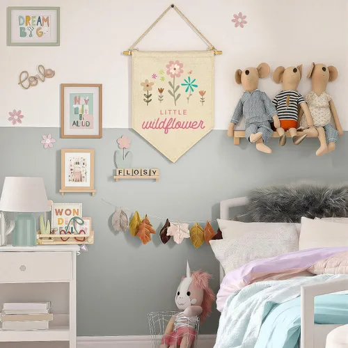 Miniatura 6 de Banderín Pequeño de Flores Silvestres - Bandera de Pennant Colgante de Lienzo, Señal de Pared Decorativa, Regalo para Guardería, Dormitorio, Sala