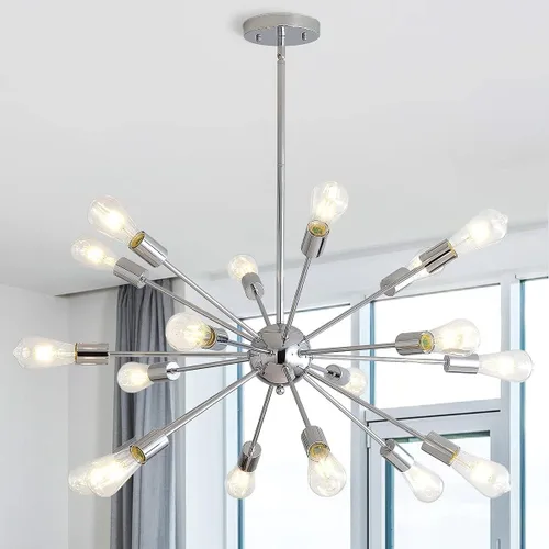 Miniatura 12 de Sputnik Candelabros modernos de 15 luces, lámpara plateada de techo de mediados de siglo, pantallas clásicas para comedor, cocina, pasillo