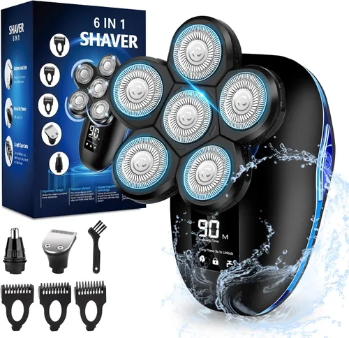 Afeitadora de cabeza para hombres, afeitadora eléctrica 6 en 1 mejorada para hombre, afeitadora de cabeza calva, afeitadora inalámbrica para