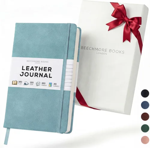 BEECHMORE BOOKS Cuaderno rayado, 5.8 x 8.3 pulgadas, páginas rayadas A5, 160 páginas, diarios de cuero de tapa dura para mujeres, hombres, escritura
