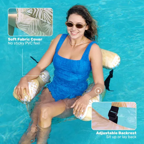 Miniatura 4 de Sloosh Sillas flotantes de piscina para adultos, sillas inflables de piscina, hamaca flotante con patrón de plantas para adultos, flotadores