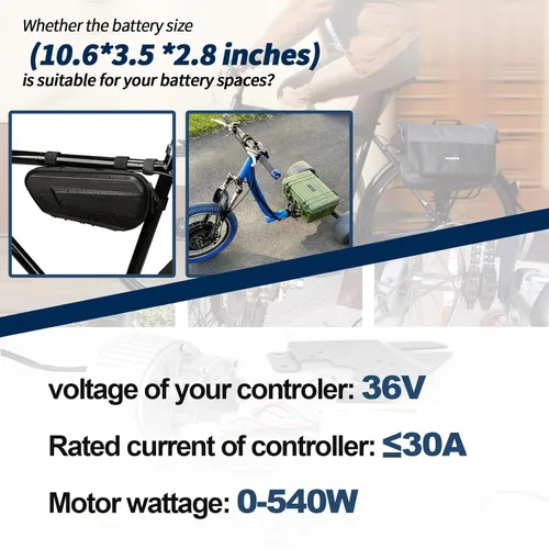 Miniatura 5 de Paquete de baterías de litio B de 36V 12AH LiFePO4 incorporado 30A BMS para motor de 36V 0-540W