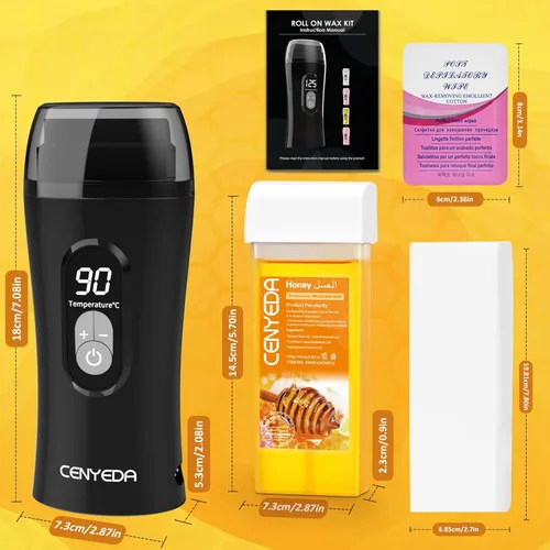 Miniatura 4 de Kit de Cera de Miel Digital para Depilación Femenina - Calentador Roll On con 2 Cartuchos y 100 Tiras de Cera Negro