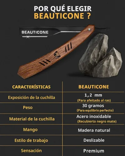 Miniatura 2 de Beauticone Navajas rectas para hombres, navaja de hoja recta con 100 cuchillas de un solo filo, acero inoxidable, navaja de barbero para el afeitado