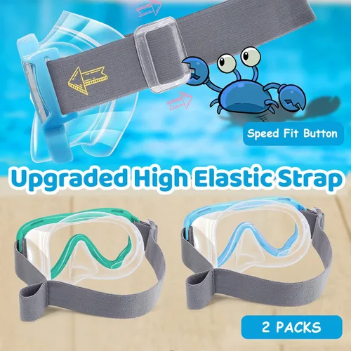Miniatura 3 de Vvinca Kids-Goggles with Nose Cover, Diving Mask Elastic Fabric Strap Anti Fog Anti Shattered Lens for Kids Swim Goggles 3-14 02-verde y azul marino