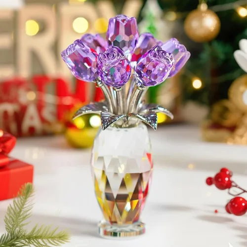 Miniatura 7 de H&D HYALINE & DORA Figura de Rosa de Cristal Flor Morada, Regalos de Rosa para Mamá Esposa Abuela, Adorno Coleccionable de Flor de Cristal Día