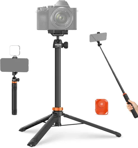 Miniatura 9 de NEEWER Basics Trípode selfie stick de 150 cm compatible con iPhone, cámara DLSR, Canon, Sony, pequeño soporte de mesa de metal portátil