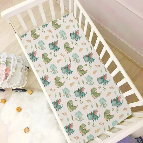 Miniatura 6 de Lindas sábanas de cuna de dragón para niños y niñas, suaves y transpirables, sábana bajera ajustable para cuna de tamaño estándar y colchón de niños