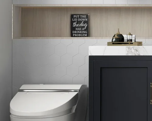 Miniatura 6 de Pigort Letreros con texto en inglés «Put The Lid Down» – Divertida decoración de baño para perro, decoración para perros, decoración del hogar