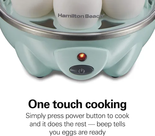 Miniatura 4 de Hamilton Beach - Olla eléctrica para huevos 3 en 1 para huevos duros, huevos escalfados, máquina de tortillas y vaporizador de verduras, para 7 menta