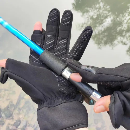 Miniatura 6 de Guantes de pesca sin dedos de invierno para hombres y mujeres, resistentes al viento, para clima frío, pantalla táctil, guantes de ciclismo