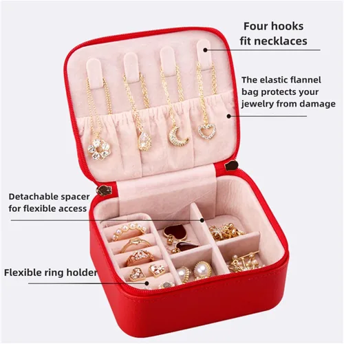 Miniatura 5 de AILONMEI Pequeña caja organizadora de joyas para mujeres, minicajas de joyería de cuero portátiles, almacenamiento de aretes, anillos de viaje