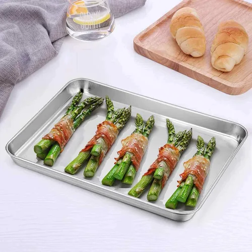 Miniatura 4 de Teamfar, charola compacta de acero inoxidable para horno, charola para horno profesional, 8 pulgadas x 10 pulgadas x 1 pulgada, resistente