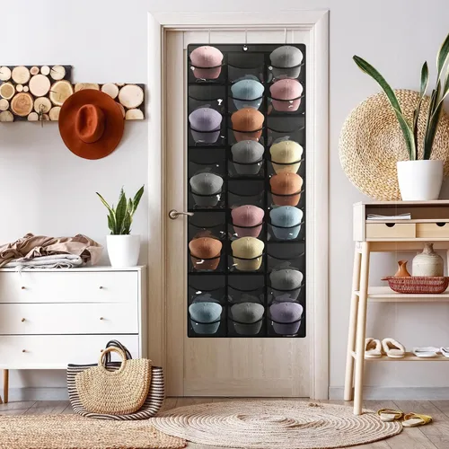 Miniatura 6 de Fixwal Organizador de sombreros para gorras de béisbol, 27 bolsillos sobre la puerta, estante para almacenamiento de pared de armario, colgador