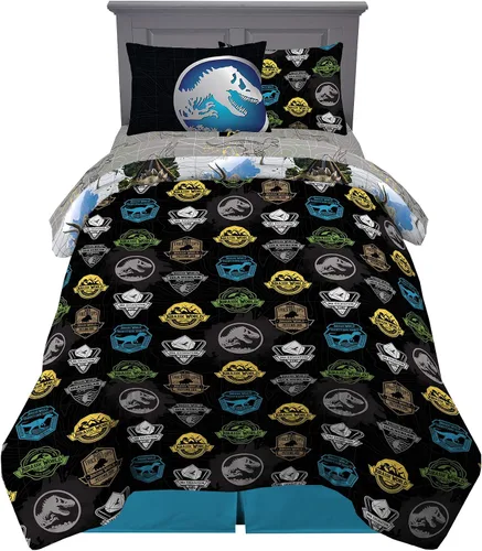 Miniatura 2 de Franco - Juego de ropa de cama para niños, edredón y sábanas supersuaves con funda de almohada, 5 piezas, tamaño individual, Jurassic World, 6A1348