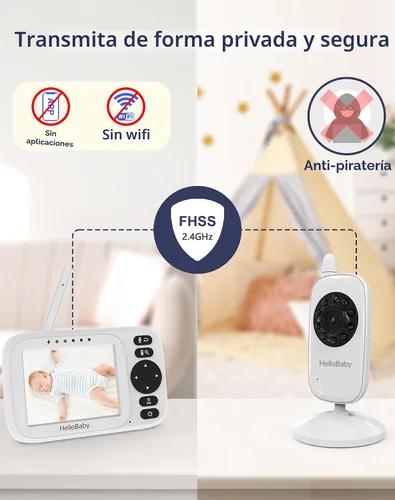 Miniatura 7 de HelloBaby Monitor sin WiFi Video Baby Monitor con cámara y audio - Pantalla de 3.2 pulgadas, conversación de 2 vías, visión nocturna, 8 canciones