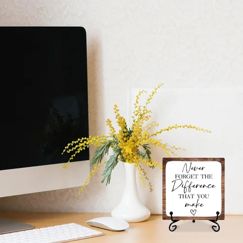 Miniatura 4 de Decoración inspiradora de madera de 4 pulgadas con 1 soporte de metal, decoración de escritorio motivacional rústica para el hogar, oficina, Nunca