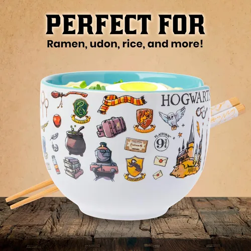 Miniatura 4 de Silver Buffalo Harry Potter Icons - Tazón de cerámica para fideos ramen y arroz con palillos, apto para microondas, 20 onzas Harry Potter Hogwarts