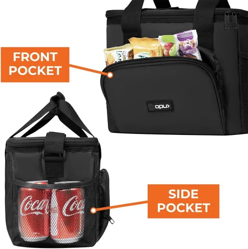 Miniatura 5 de OPUX Bolsa de enfriador suave, bolsa de almuerzo plegable aislada para hombres, trabajo, camping, playa, viaje, portátil, de lado suave, Negro