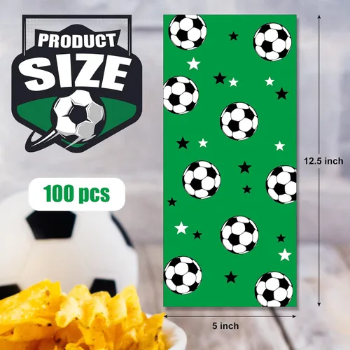 Miniatura 2 de Blulu 100 bolsas de regalo de fútbol, celofán de fútbol, bolsas de golosinas de celofán sellables con calor, bolsas de dulces de fútbol con 100 Verde