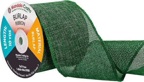 Miniatura 61 de Mandala Crafts Cinta de arpillera verde con alambre para corona, cinta de arpillera con alambre verde rústico de yute natural, 1 pulgada de ancho